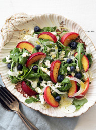 Roasted Peach, Fennel, Goat's Cheese, Blueberry and Rocket Salad