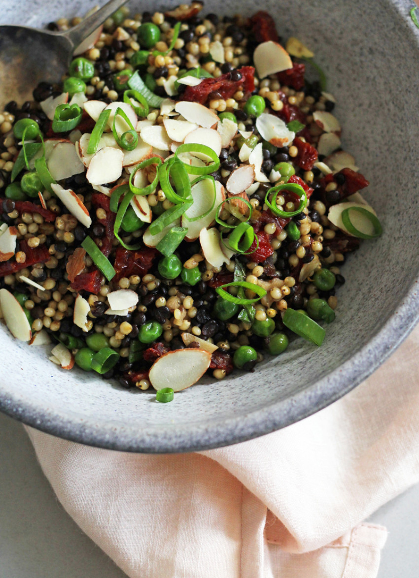 Sorghum and Lentils with Sundried Tomatoes, Spring Onions and Almonds