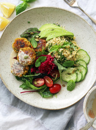 Summer Nourish Bowl with Carrot Mint Falafels and Herby Millet
