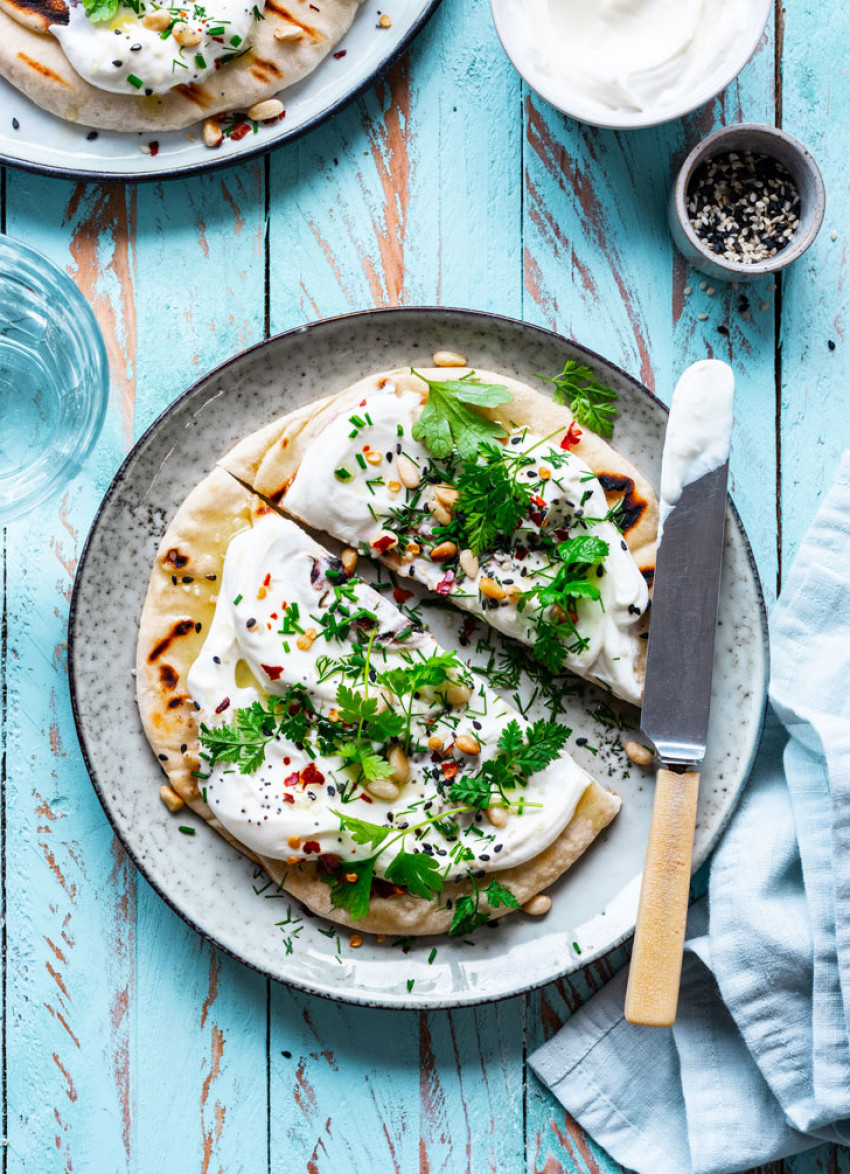 Whipped Goat's Cheese and Herb Flatbreads