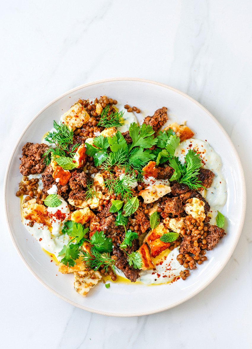 Crispy Beef, Haloumi and Lentil Salad