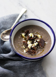 Simple Mushroom and Cauli Soup with Goat's Cheese and Croutons