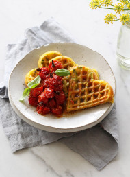 Potato, Parmesan and Kale Waffles with Slow Roasted Cherry Tomatoes