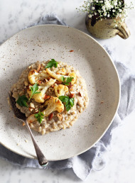 Buckwheat Risotto with Roasted Cauliflower, Almonds and Leeks