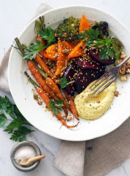 Roasted Autumn Vegetables with Raw Walnut Curry Cream