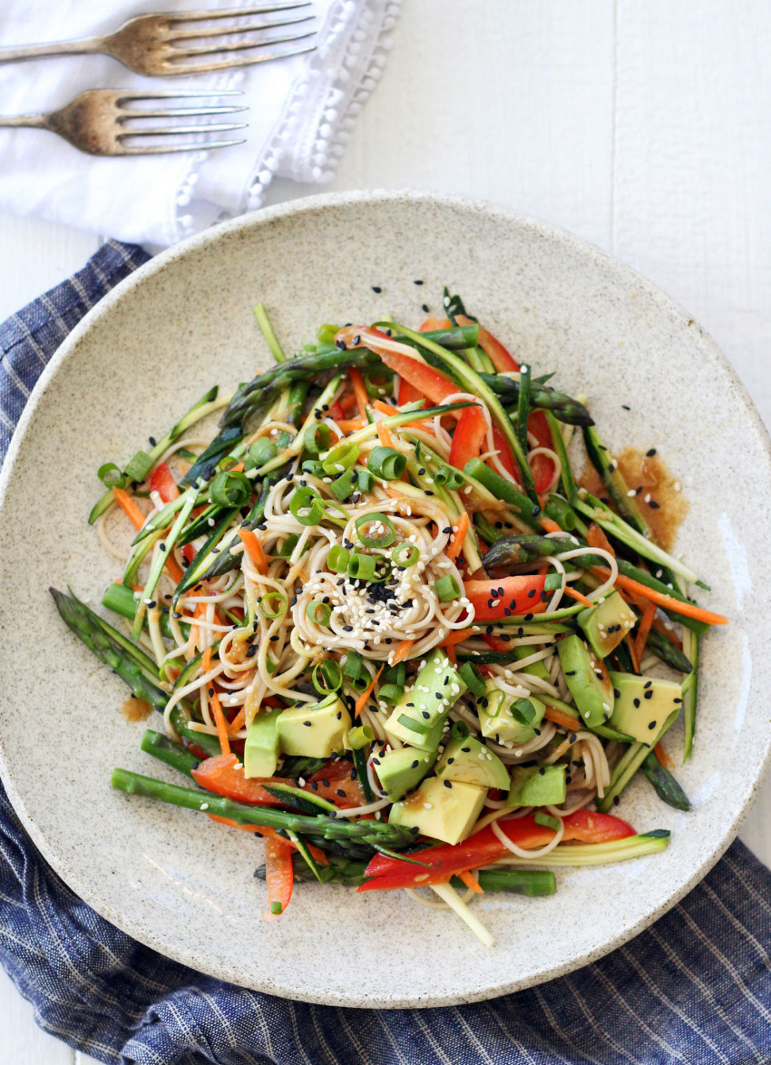 Miso Soba Noodle Salad with Asparagus, Zucchini and Avocado