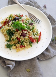 Parsnip "Risotto" with Kale, Sundried Tomatoes and Olives