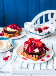 Grilled Brioche with Rhubarb and Strawberries