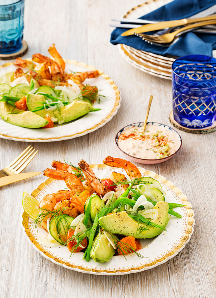 Grilled Prawns with Slow-Roasted Tomatoes and Tartare Dipping Sauce