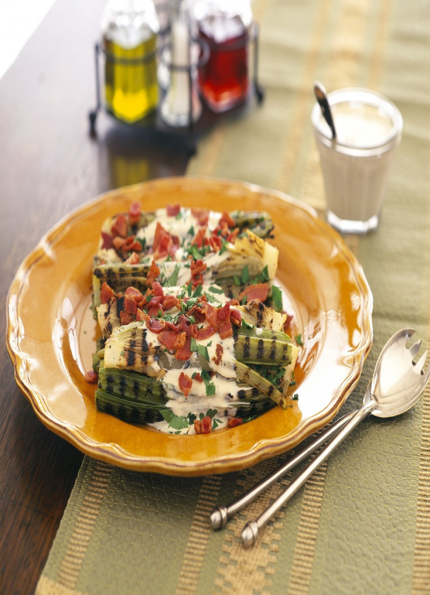 Grilled Celery Hearts with Anchovy Dressing