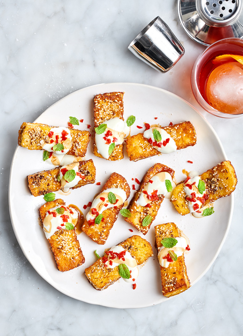 Haloumi Dukkah Fries with Yoghurt and Pomegranate Molasses 