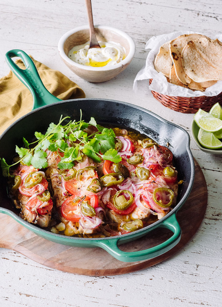 Baked Fish with Jalapeños and Tomatoes