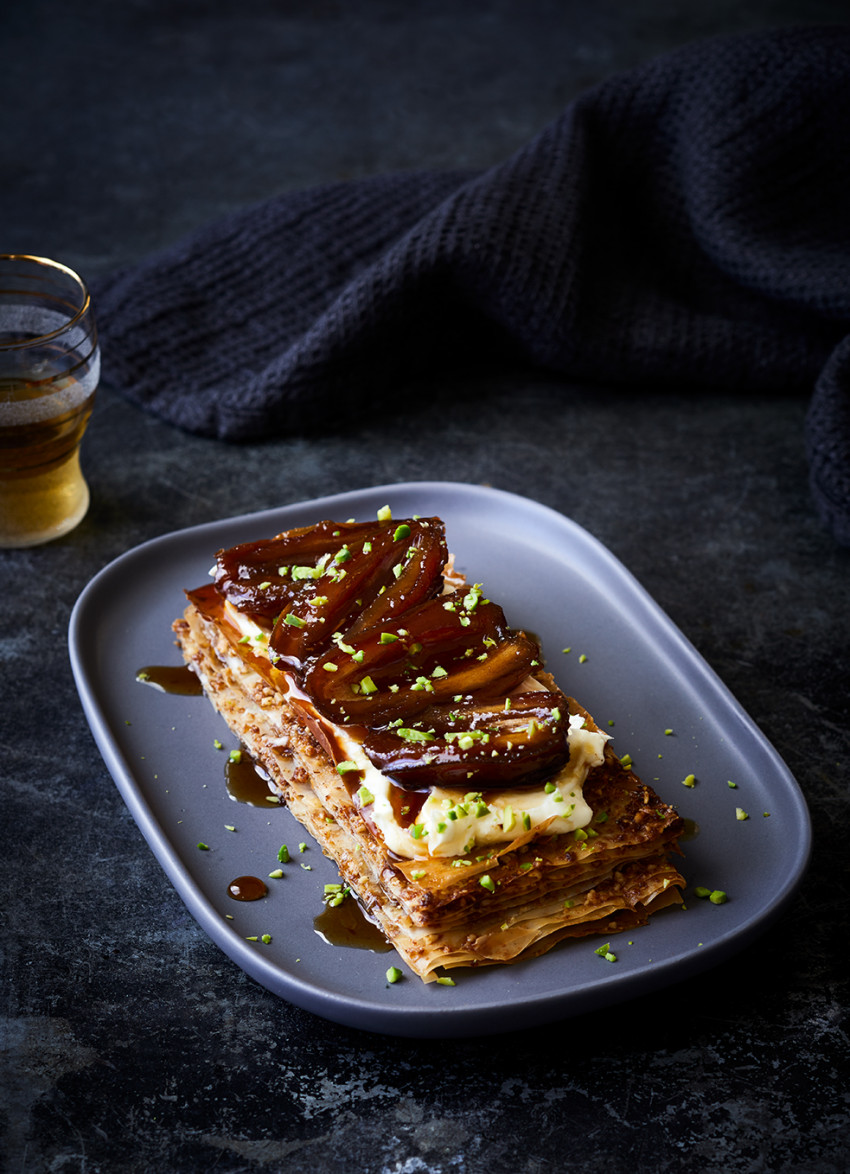 Marsala Roasted Dates with Orange-Scented Baklava