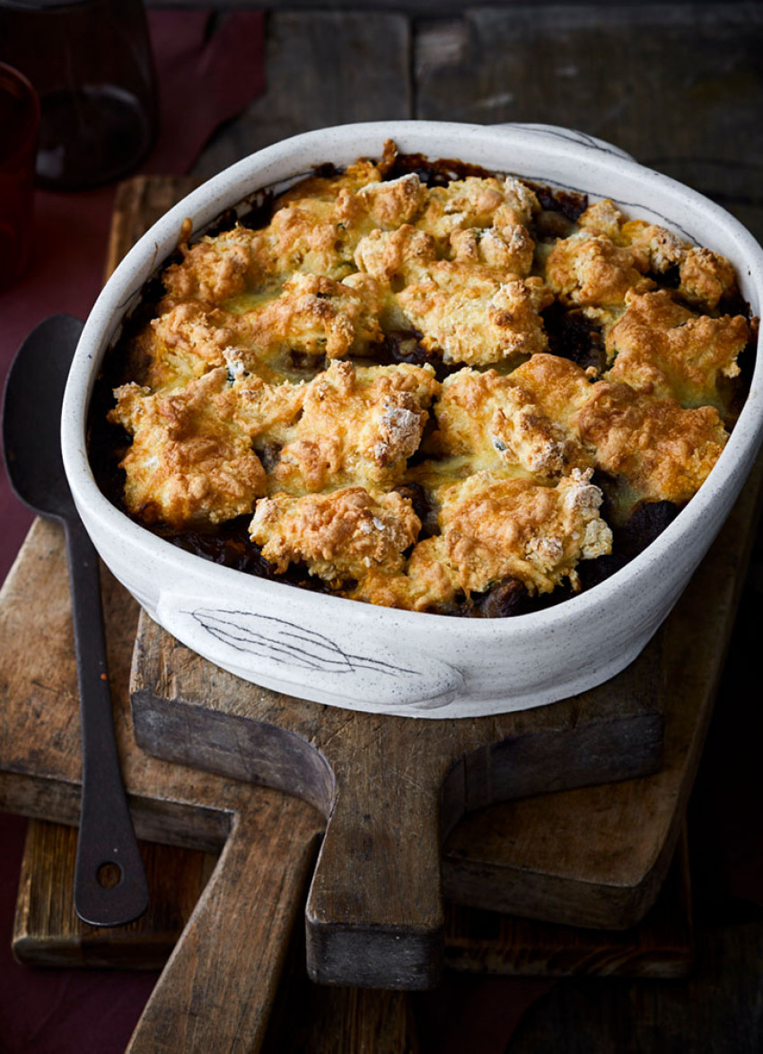 Pomegranate Braised Beef Pie with Polenta Dumplings