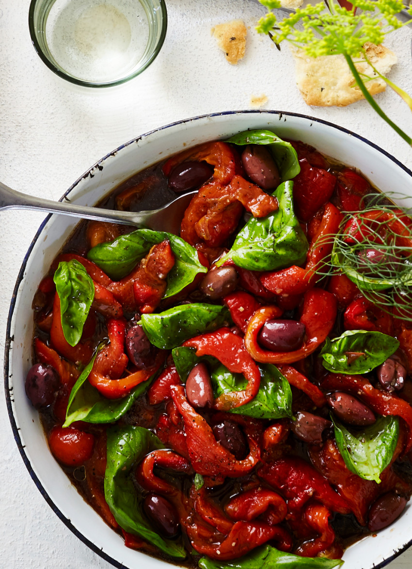 Roasted Capsicum, Basil and Black Olive Salad