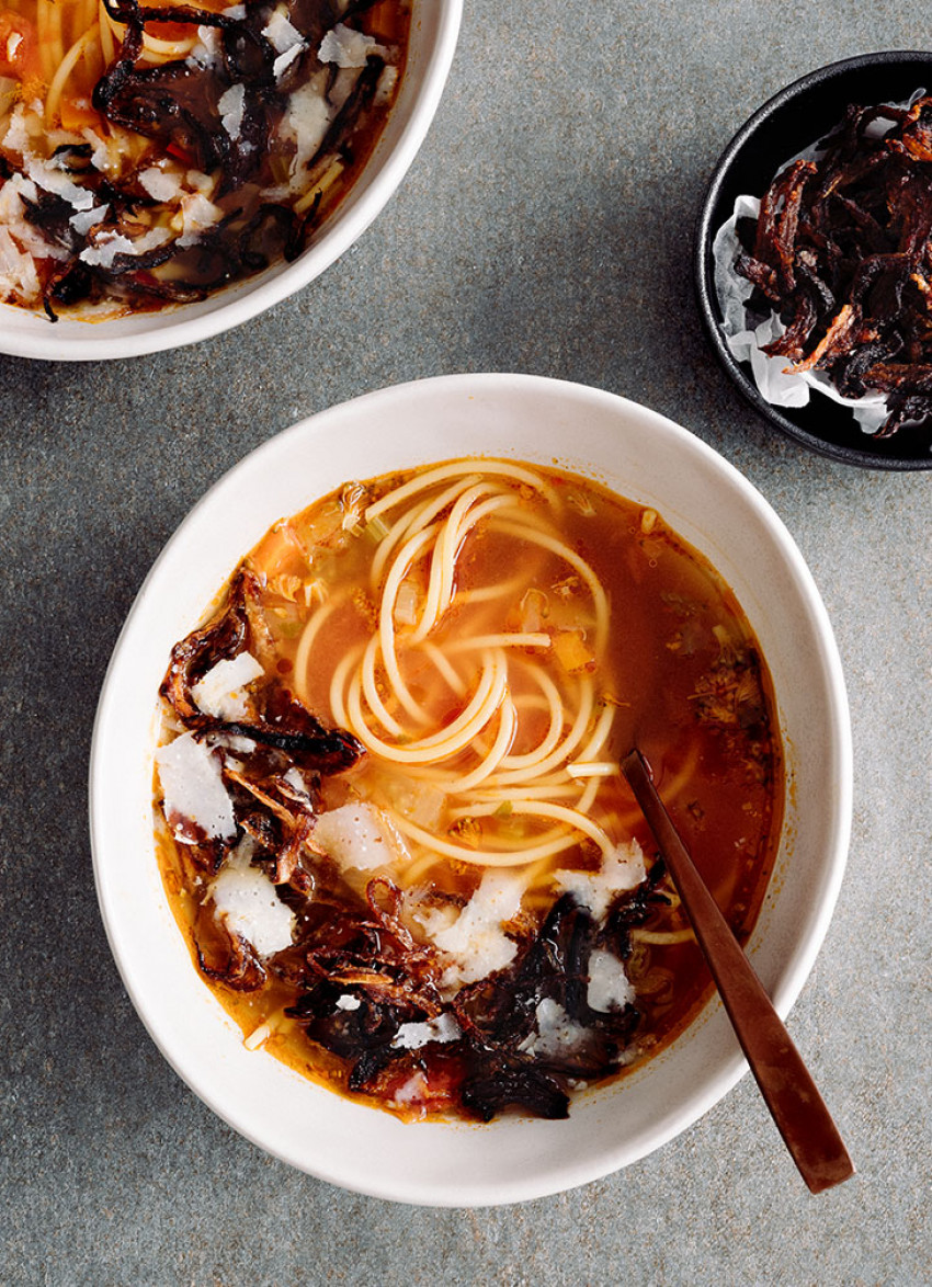 Disco Soup with Paprika Fried Onions (v)