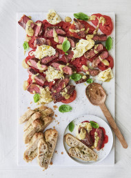 Steak with Burrata, Tomatoes and Mustard Dressing