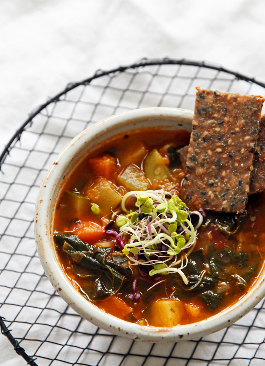 Everything Soup with Buckwheat and Sesame Lavosh