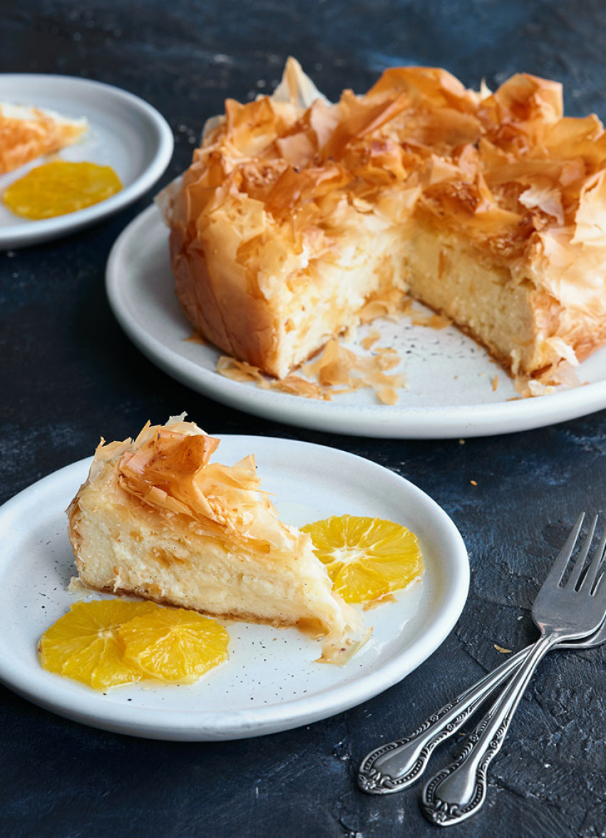 Galaktoboureko (Greek Custard Pie) with Poached Oranges