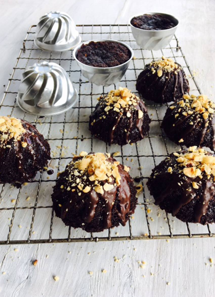 Roasted Hazelnut, Chocolate and Black Cherry Cakes (Gluten Free) 