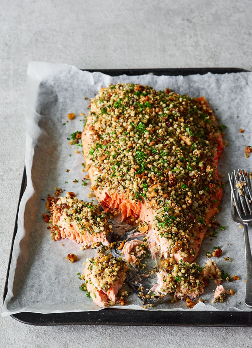 Three-Seed, Parmesan and Walnut-Crusted Salmon