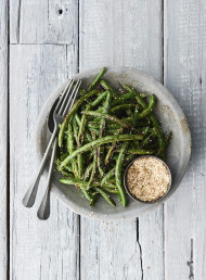 Grilled Fresh Green Beans with Smoked Sesame Salt