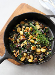 Panfried Gnocchi with Balsamic Mushrooms, Herbs, Greens and Walnuts