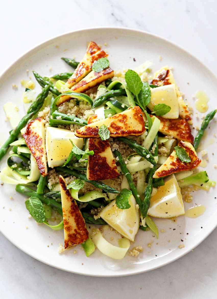 Asparagus, Zucchini Ribbon, Halloumi and Quinoa Salad