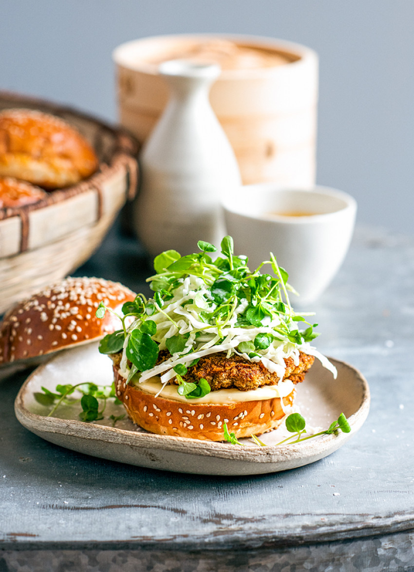 Katsu Brioche Burgers with Sesame Slaw