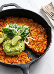 Root Vegetable Skillet Rosti with Fennel Watercress Salad and Avocado Pea Cream