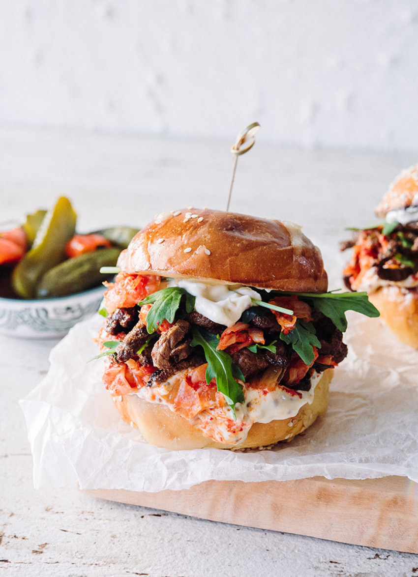 Minute Steak and Kimchi Burgers