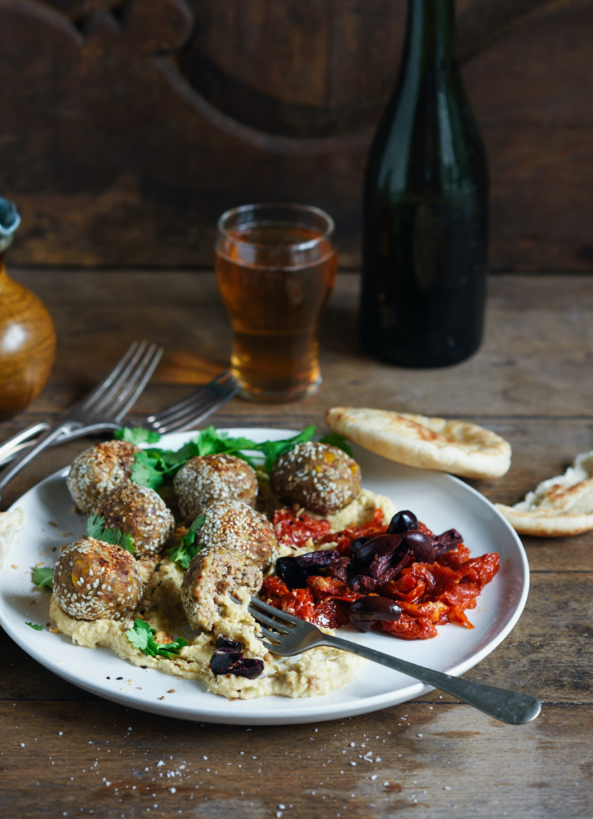 Lamb and Chickpea Meatballs with Hummus