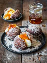 Spiced Easter Doughnuts with Vanilla Cream and Marmalade