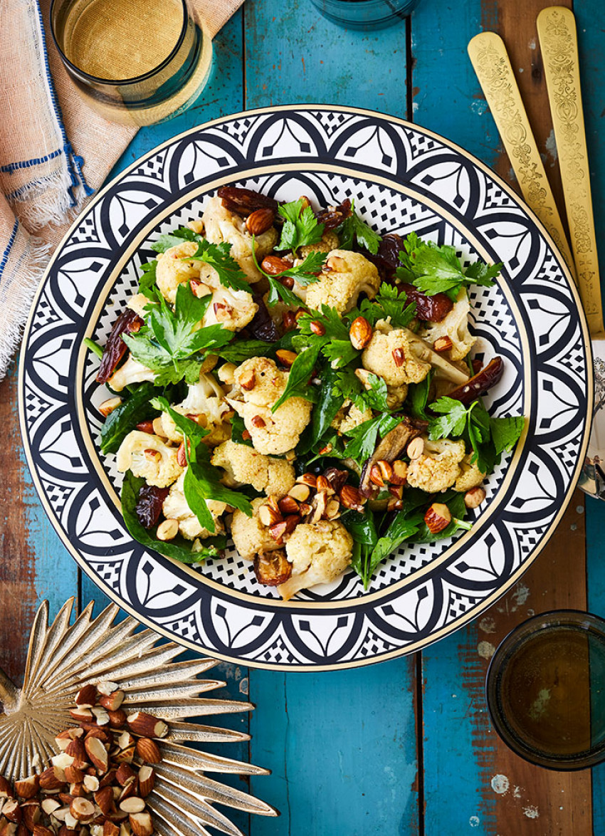 Roasted Cauliflower, Spinach and Date Salad