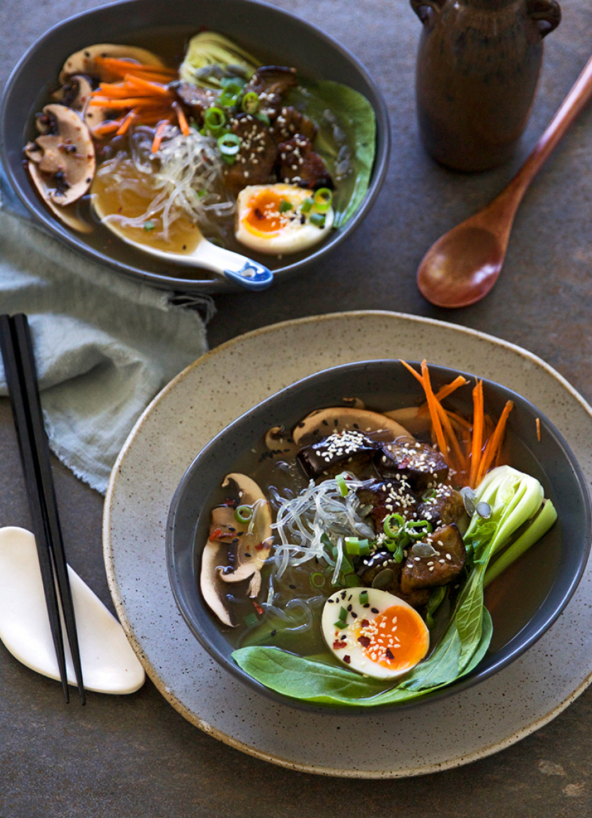 Vegetarian Ramen with Miso Eggplant and Kelp Noodles