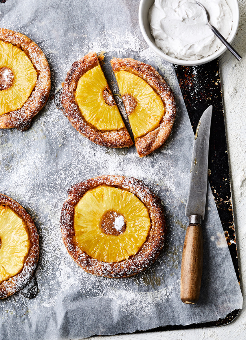 Fresh Pineapple and Macadamia Frangipane Tarts with Whipped Coconut Cream