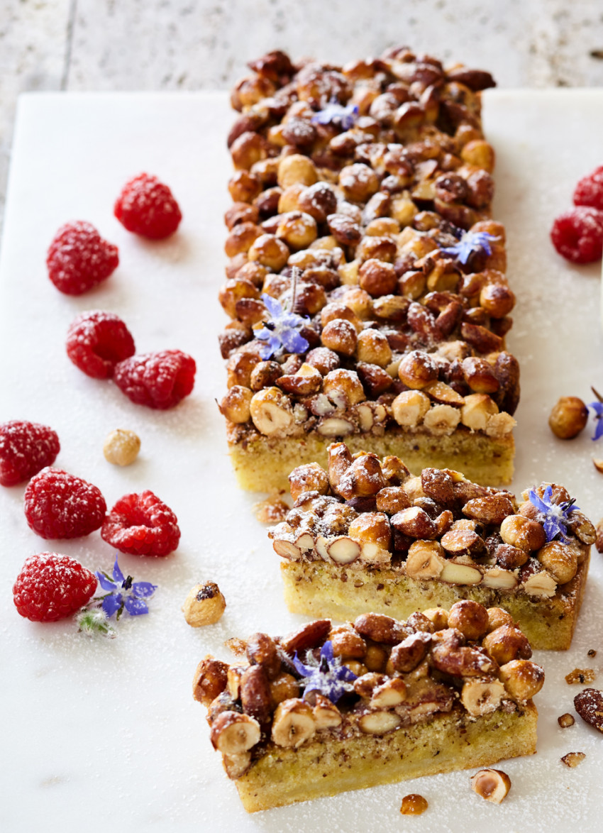 Polenta Cake with Caramelised Nut Topping