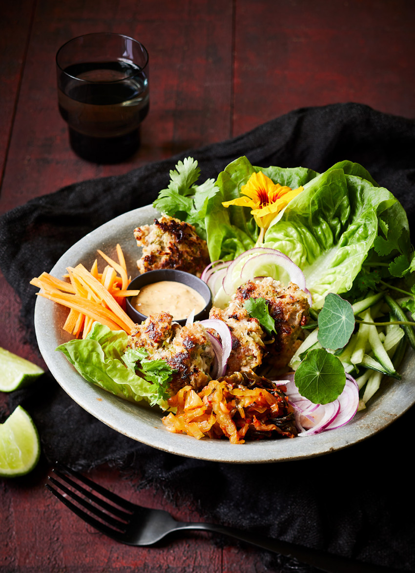 Pork and Lemongrass Fritters with Kimchi Mayo