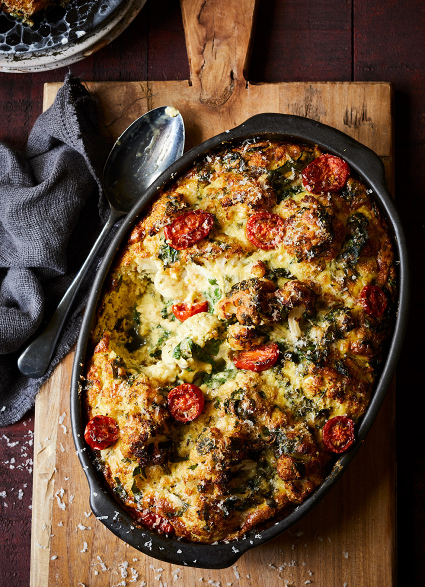 Roasted Cauliflower, Spinach and Basil Frittata