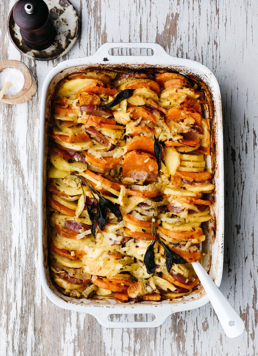 Root Vegetable, Fennel and Apple Gratin