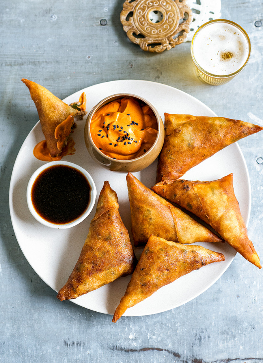 Spicy Pork Samosas with Dipping Sauces