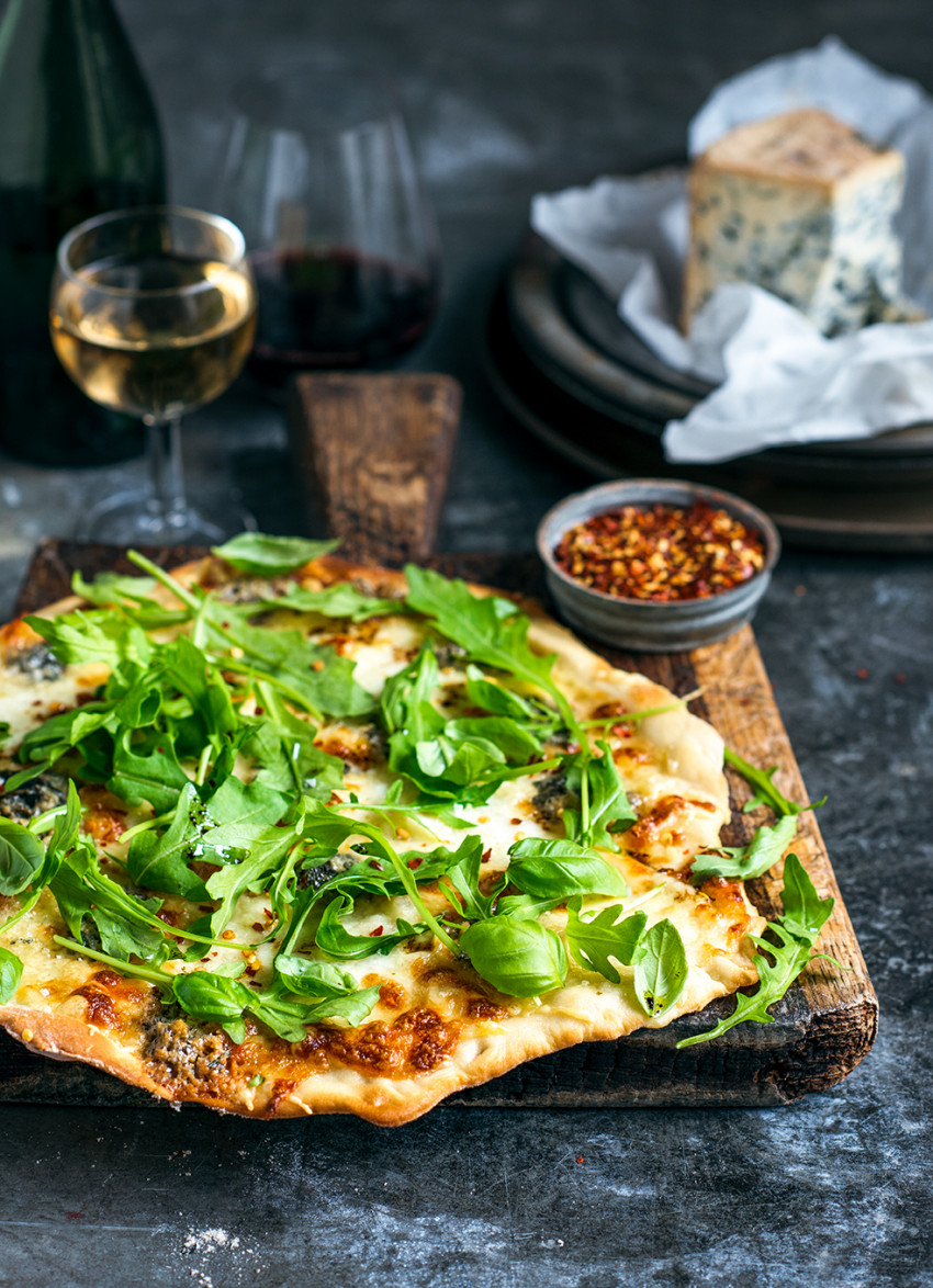 Loaded Four Cheese Pizzas with Chilli, Rocket and Lemon