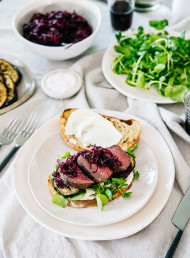 Venison Roast Sandwiches with Feta, Grilled Eggplant and Beetroot Relish