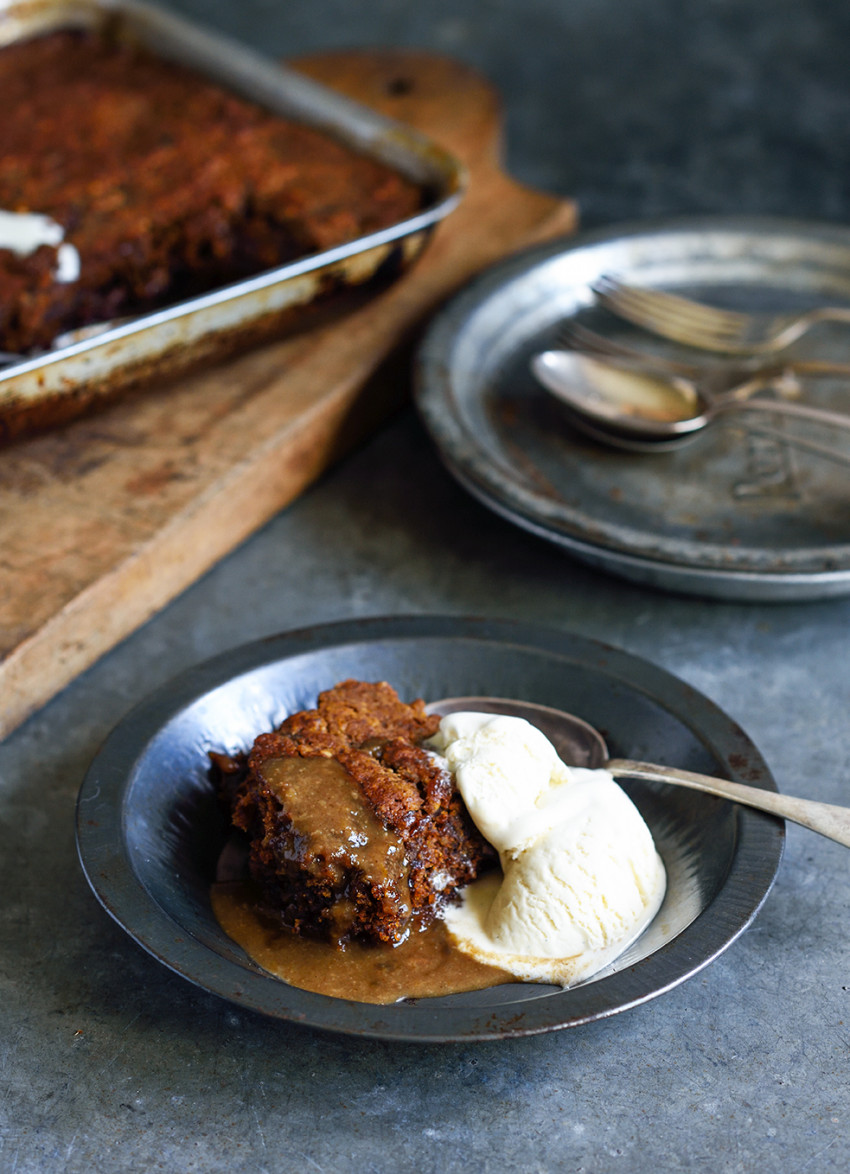 Self-saucing Ginger, Date and Walnut Pudding