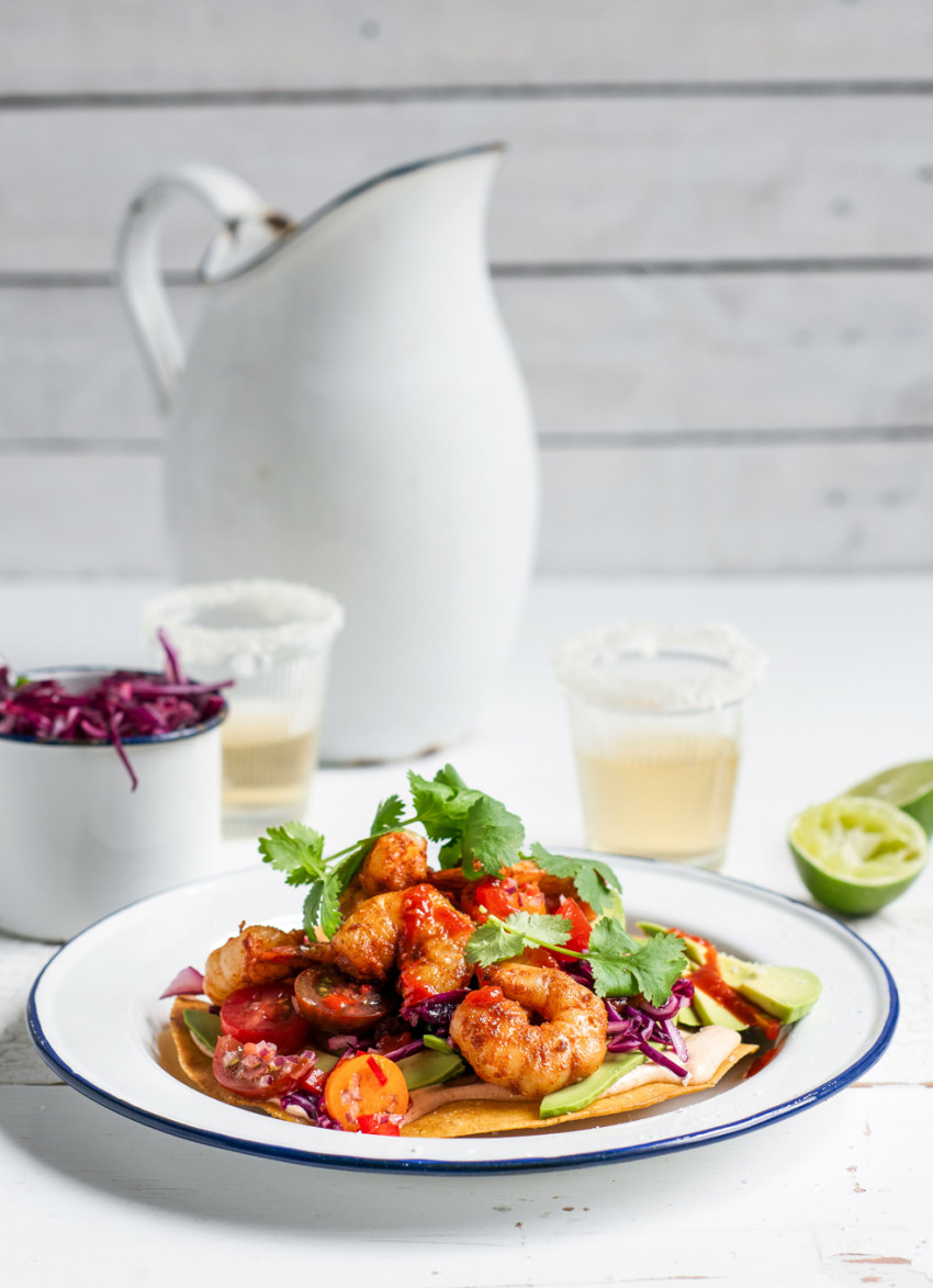 Spicy Prawn Tostadas with Tomato Salsa