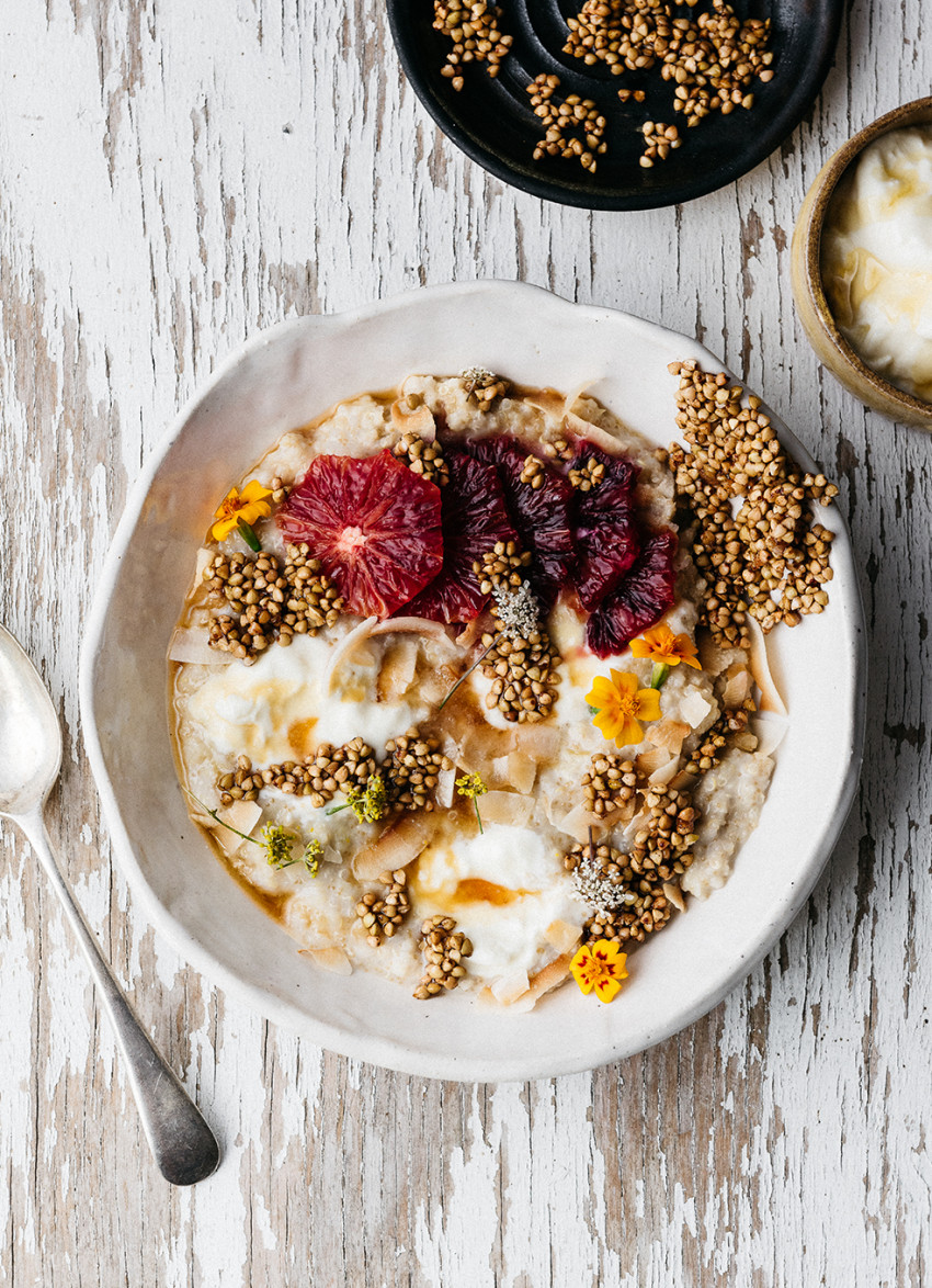 Three-Grain, Coconut and Apple Porridge with Honey and Cinnamon Roasted Kasha (gf)