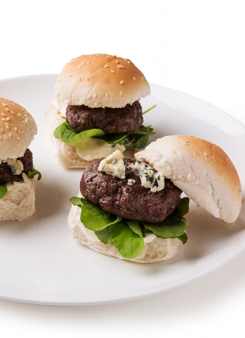Venison Mince, Rocket and Aioli Blue Cheese Sliders