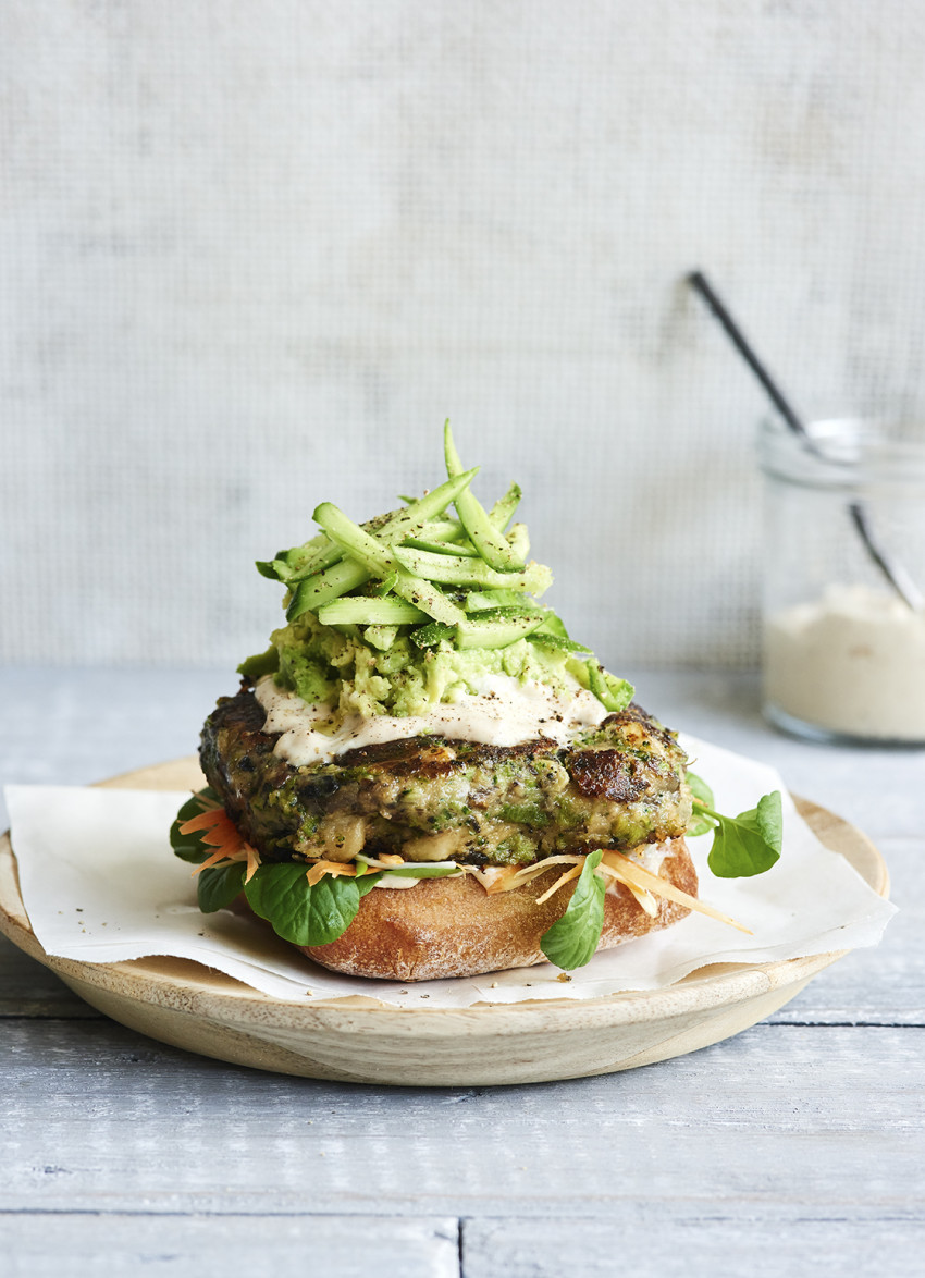 Broccoli, Mushroom and White Bean Burgers