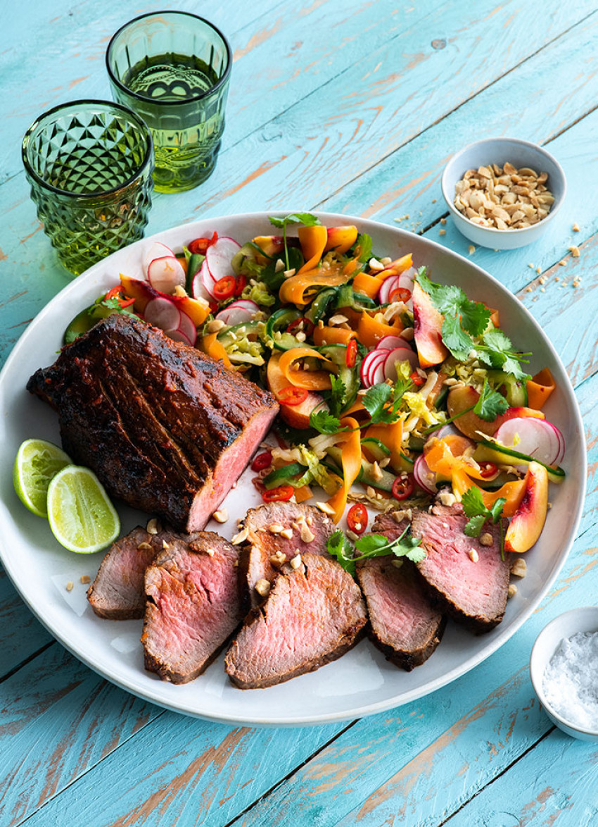 Korean Beef Fillet with Pickled Vegetable and Nectarine Salad