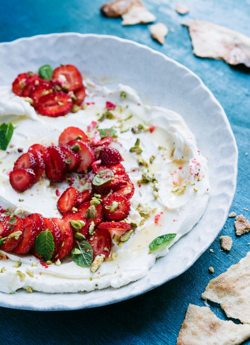 Labneh with Strawberries, Pistachios and Mint